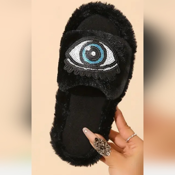 Shoes - 🧿Evil Eye Plush Sequin  Slippers